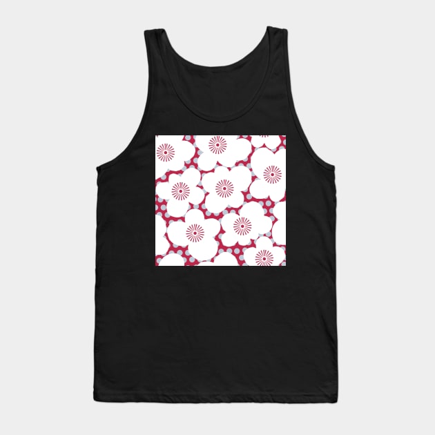 White retro blossoms and polka dots on viva magenta Tank Top by kobyakov